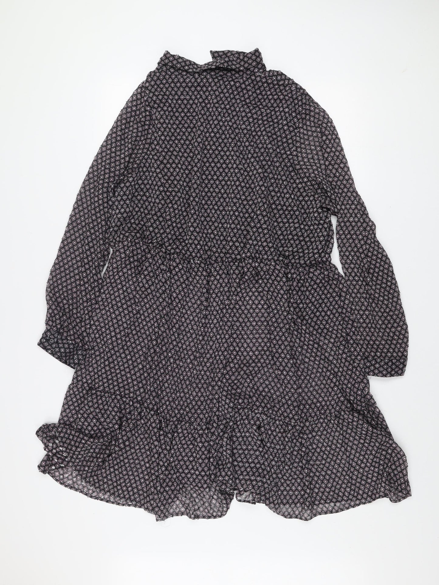 Dunnes Women Black Geometric Shift Dress 2XL Knee Length Long Sleeve