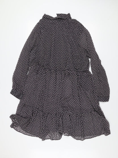 Dunnes Women Black Geometric Shift Dress 2XL Knee Length Long Sleeve