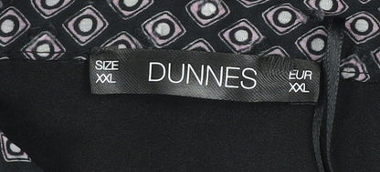 Dunnes Women Black Geometric Shift Dress 2XL Knee Length Long Sleeve