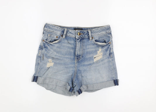 F&F Women Blue Denim Distressed Cut-Off Shorts UK 6