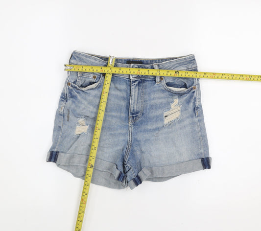 F&F Women Blue Denim Distressed Cut-Off Shorts UK 6