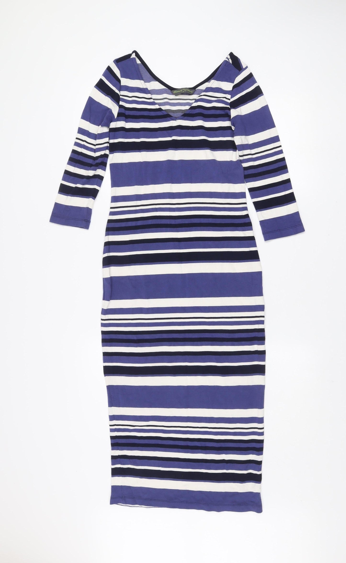Blooming Marvellous Women’s Blue Striped Bodycon Midi Dress Size 10