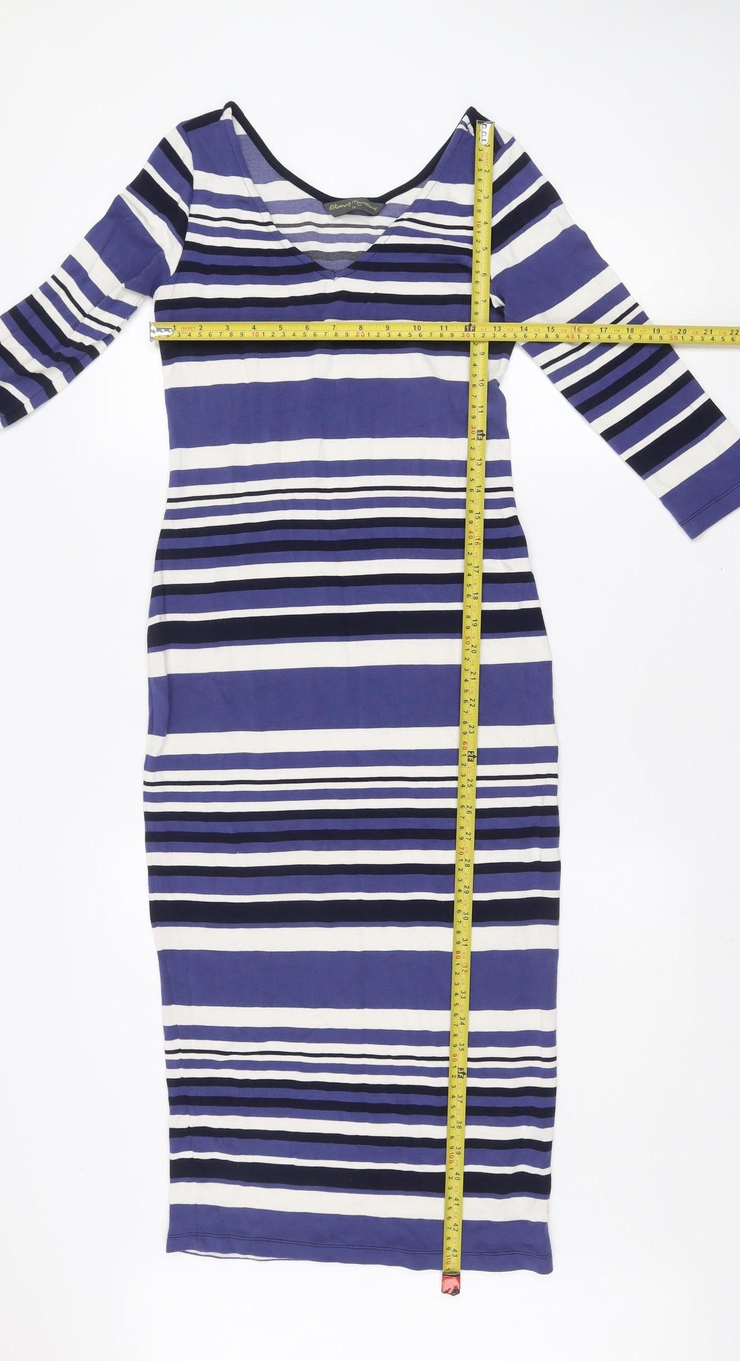 Blooming Marvellous Women’s Blue Striped Bodycon Midi Dress Size 10