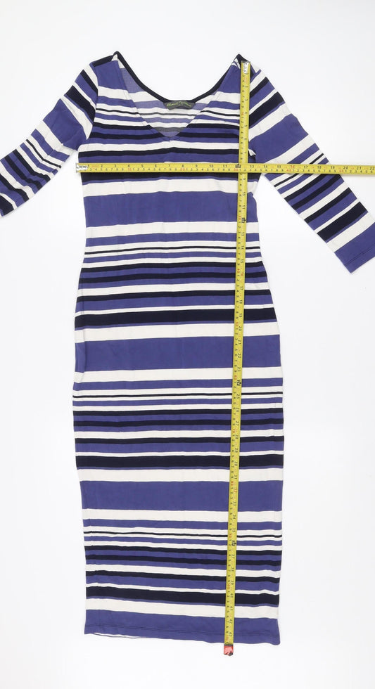 Blooming Marvellous Women’s Blue Striped Bodycon Midi Dress Size 10