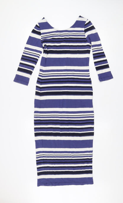 Blooming Marvellous Women’s Blue Striped Bodycon Midi Dress Size 10