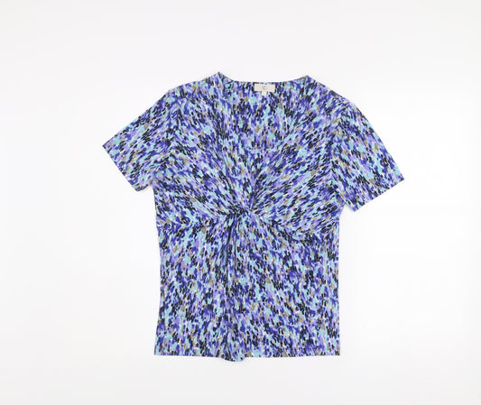 CC Women’s Blue Multicoloured Knot Front Short Sleeve Top Size S