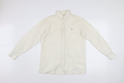 Lacoste Men’s Ivory Long Sleeve Button-Up Cotton Shirt Size 14