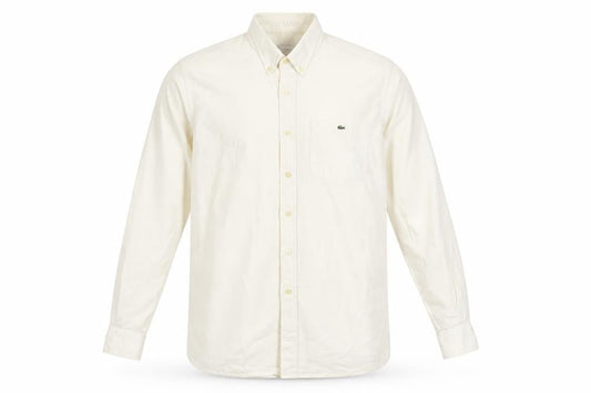Front view of Lacoste Men’s Ivory Long Sleeve Button-Up Cotton Shirt, size 14