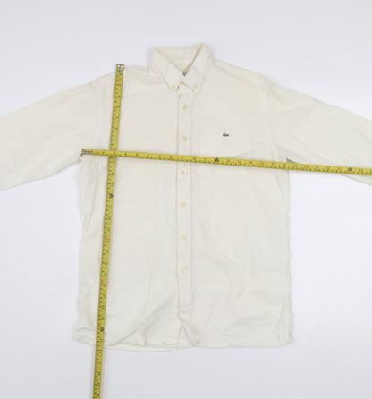 Lacoste Men’s Ivory Long Sleeve Button-Up Cotton Shirt Size 14