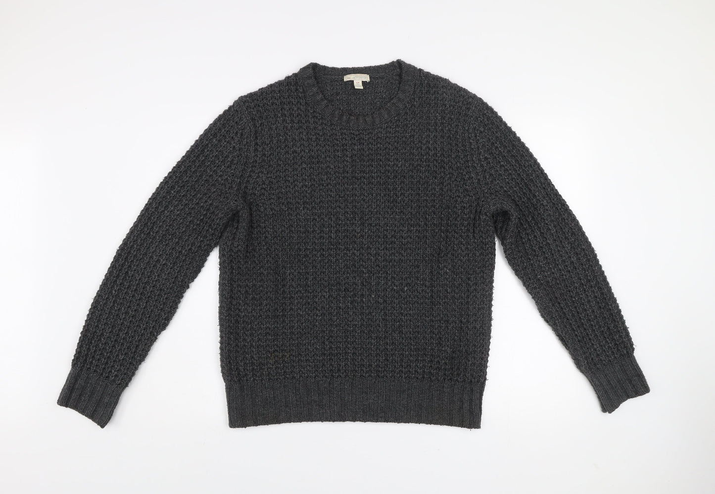 Gap Men’s Grey Waffle-Knit Cotton Blend Crew Neck Jumper Size S