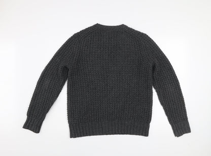 Gap Men’s Grey Waffle-Knit Cotton Blend Crew Neck Jumper Size S