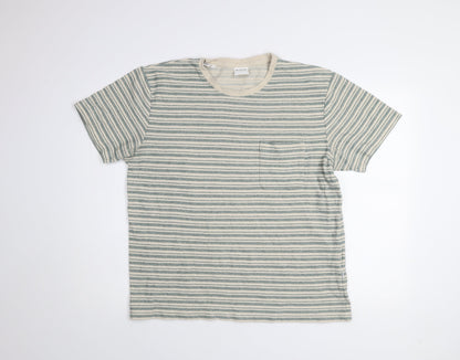 Selected Homme Men's Beige Striped Crew Neck T-Shirt XL Cotton Blend
