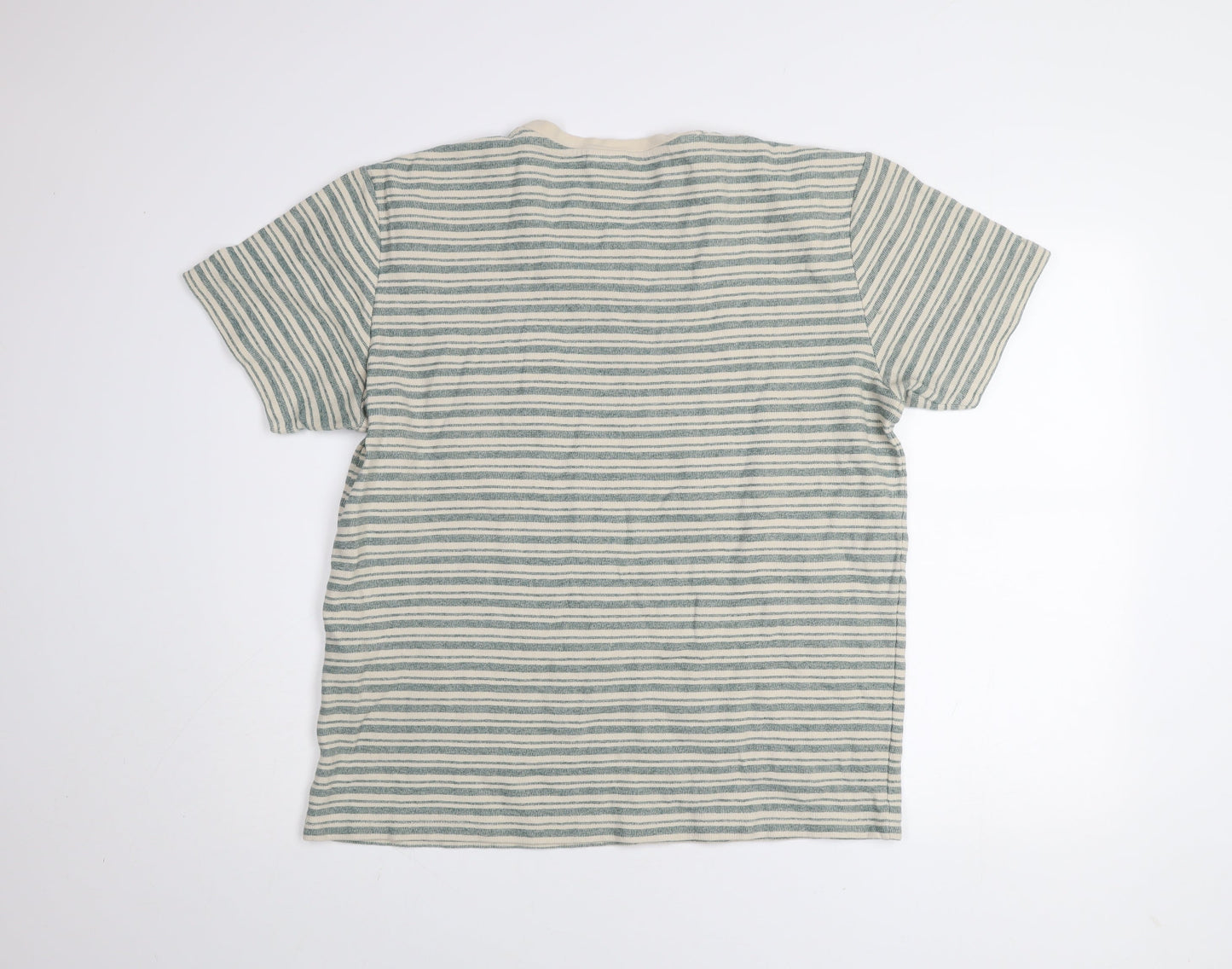 Selected Homme Men's Beige Striped Crew Neck T-Shirt XL Cotton Blend