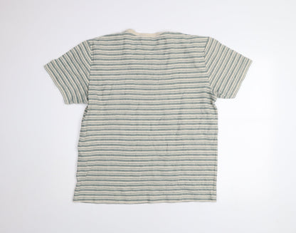 Selected Homme Men's Beige Striped Crew Neck T-Shirt XL Cotton Blend