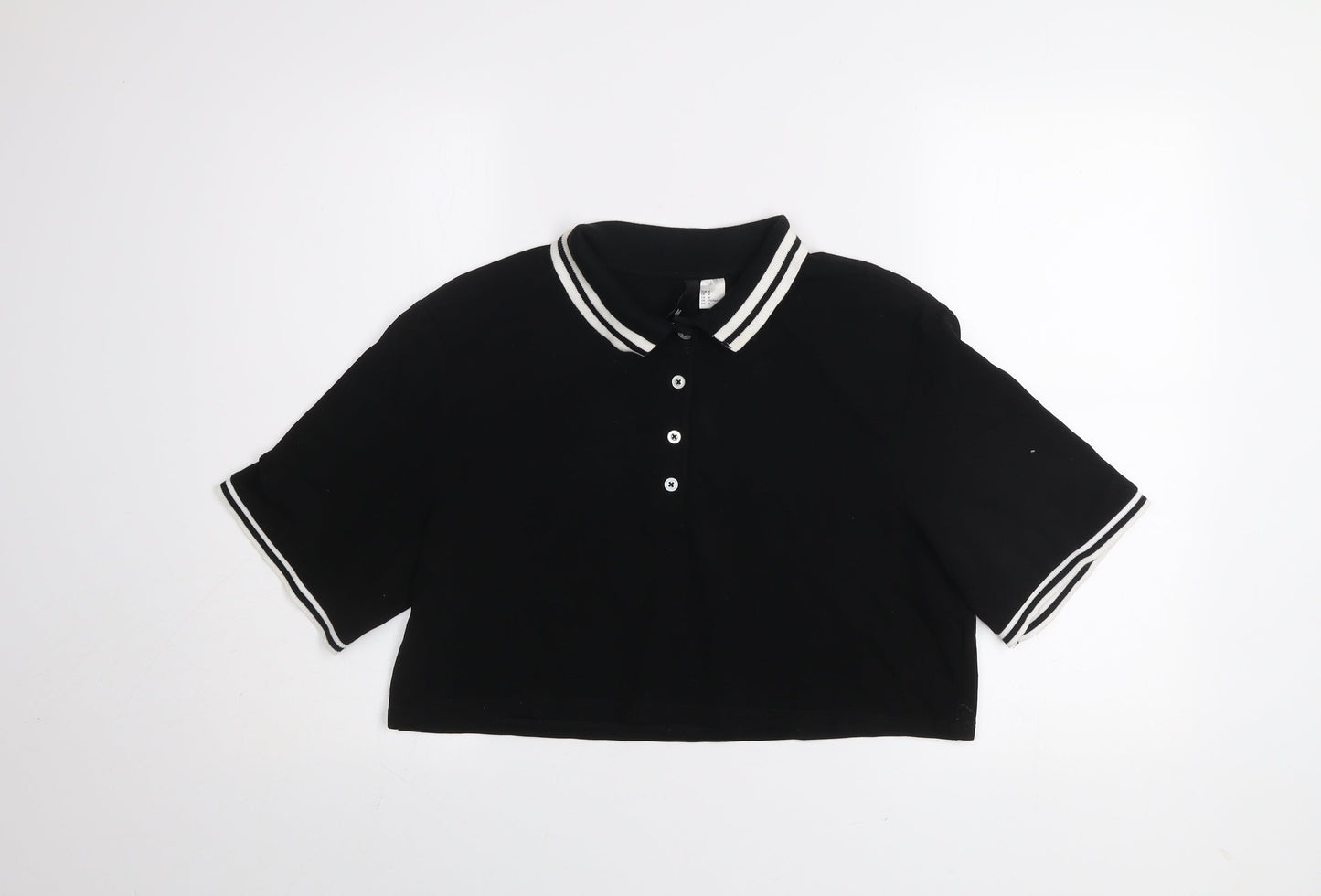 Womens UK Size 12 H&M Black Cropped Polo