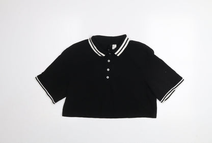 Womens UK Size 12 H&M Black Cropped Polo