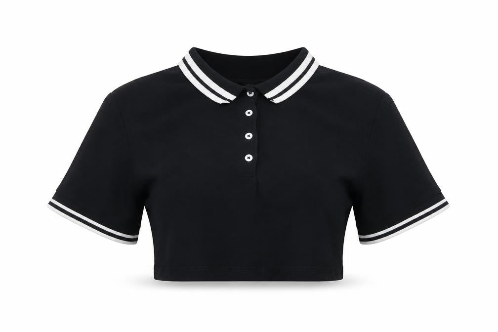 Womens UK Size 12 H&M Black Cropped Polo