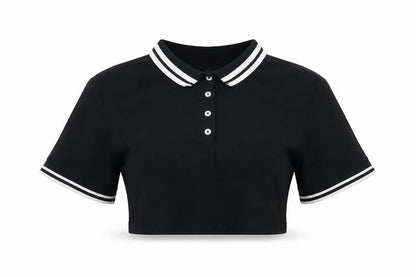 Womens UK Size 12 H&M Black Cropped Polo