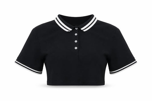 Womens UK Size 12 H&M Black Cropped Polo