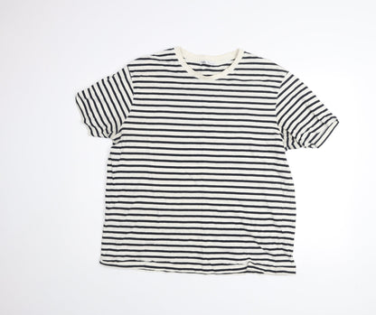 Zara Men’s White Black Striped Cotton Crew Neck T-Shirt XL