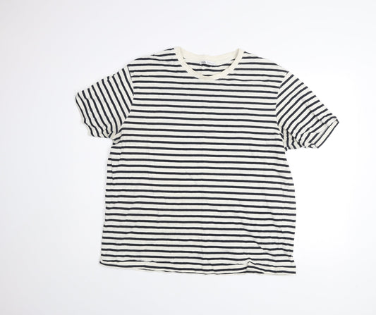 Zara Men’s White Black Striped Cotton Crew Neck T-Shirt XL