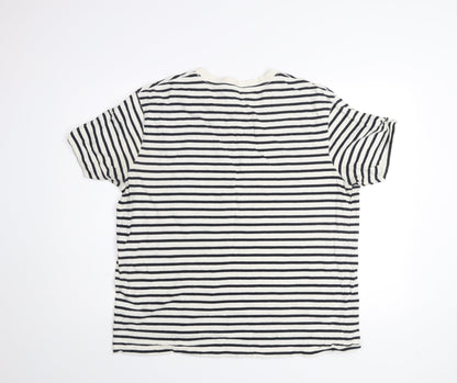 Zara Men’s White Black Striped Cotton Crew Neck T-Shirt XL