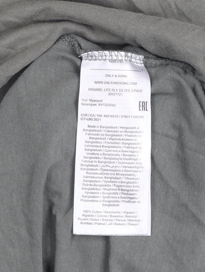 Only & Sons Men's Khaki Green Cotton Crew Neck Short Sleeve T-Shirt Size L