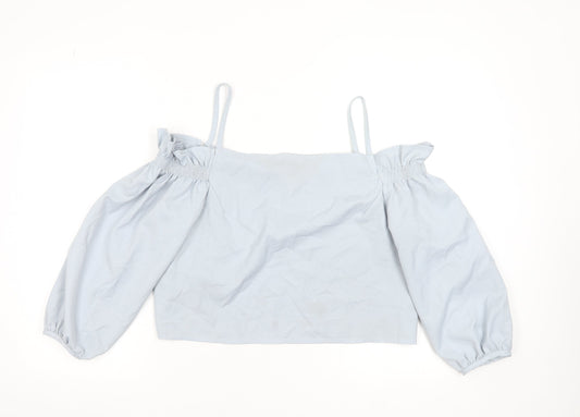 Boohoo Women Blue Off Shoulder Cropped Blouse UK 14