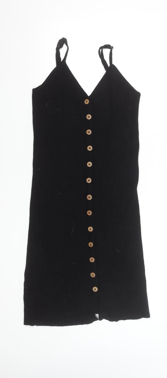 Forever 21 Women’s Black Bodycon Knit Button Dress Size L
