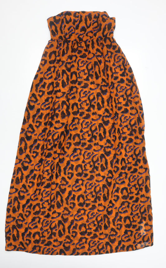 Boohoo Women’s Orange Leopard Print Strapless Midi Dress M