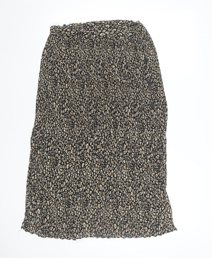 Topshop Women’s Black Leopard Pleated Midi Skirt Size 8