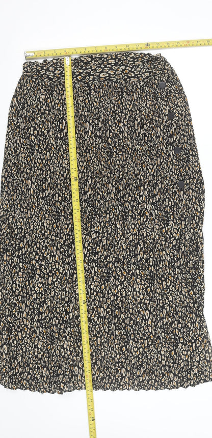 Topshop Women’s Black Leopard Pleated Midi Skirt Size 8