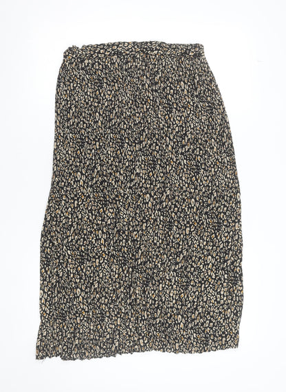 Topshop Women’s Black Leopard Pleated Midi Skirt Size 8
