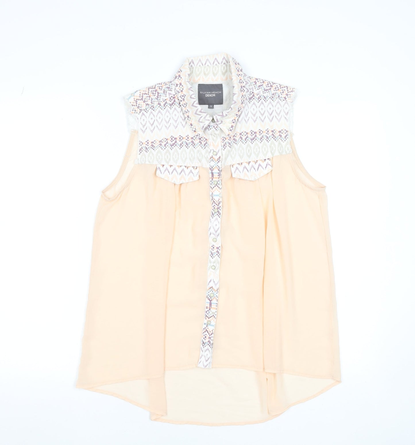 Womens UK Size S Silvian Heach Denim Beige Tunic Blouse