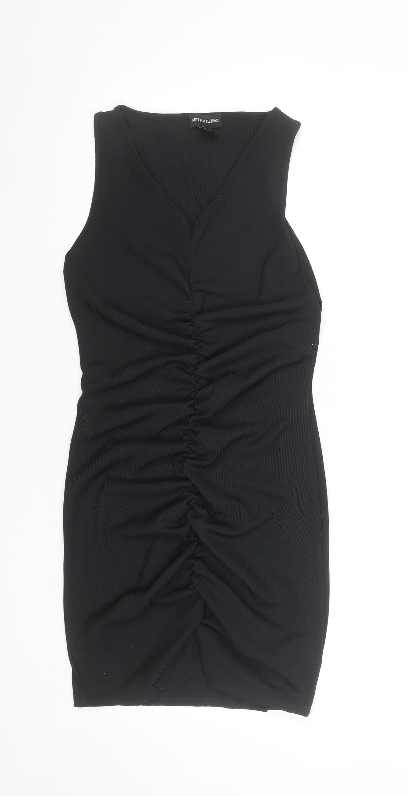 PrettyLittleThing Women’s Black Size 10 Ruched Bodycon Sleeveless Mini Dress