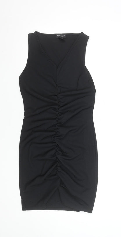 PrettyLittleThing Women’s Black Size 10 Ruched Bodycon Sleeveless Mini Dress