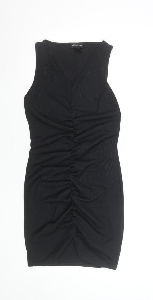 PrettyLittleThing Women’s Black Size 10 Ruched Bodycon Sleeveless Mini Dress