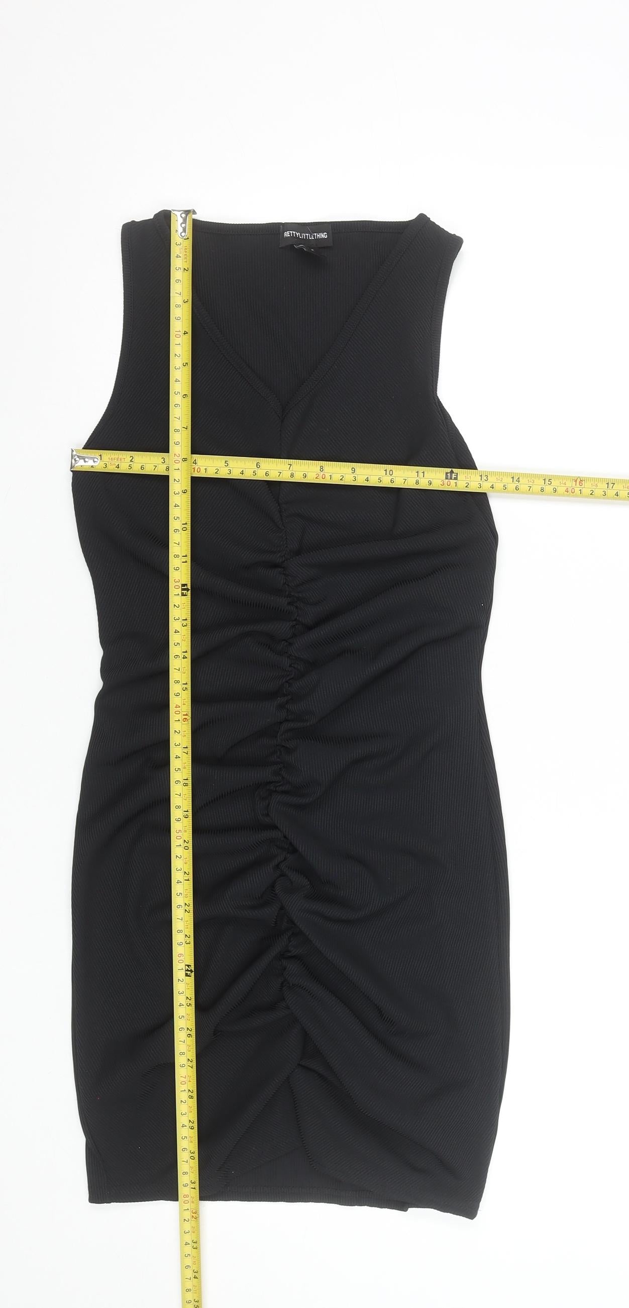PrettyLittleThing Women’s Black Size 10 Ruched Bodycon Sleeveless Mini Dress