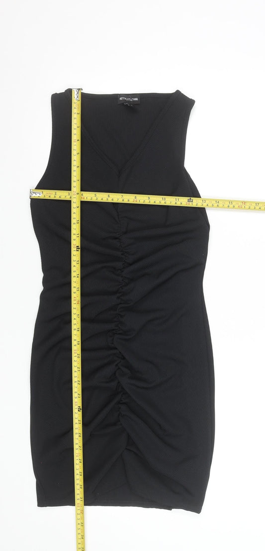 PrettyLittleThing Women’s Black Size 10 Ruched Bodycon Sleeveless Mini Dress