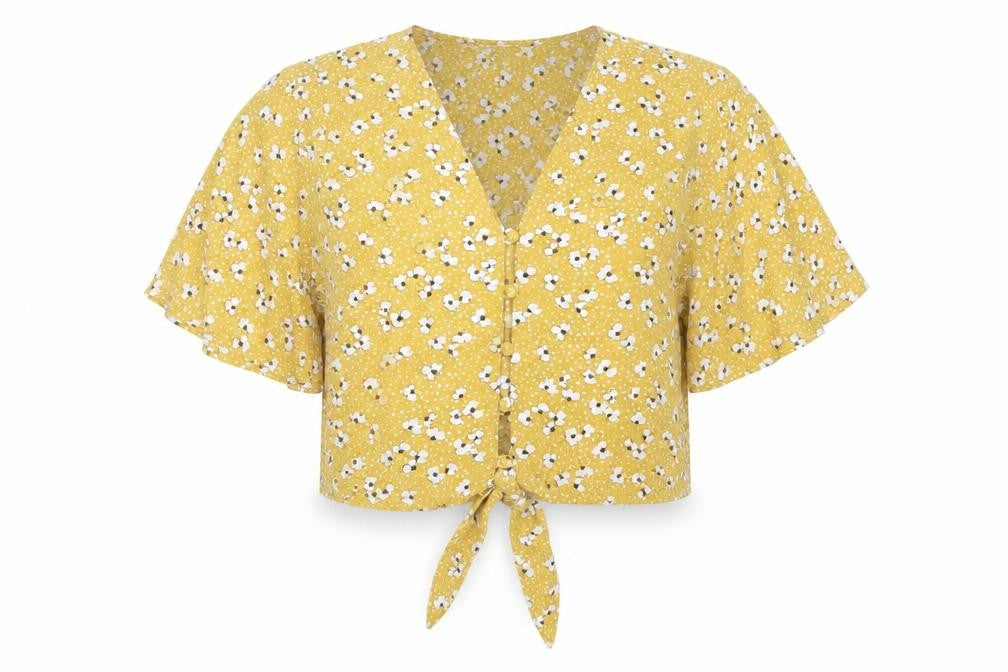 Womens UK Size XS Brave Soul Yellow Cropped Blouse