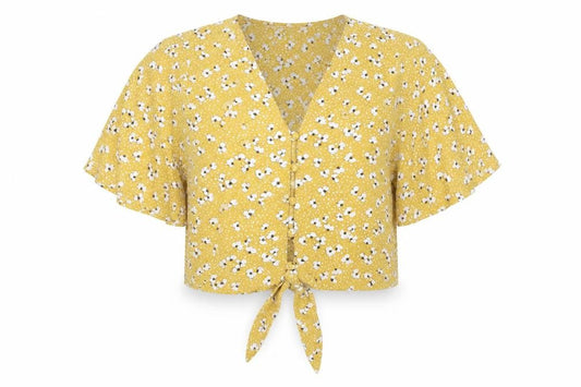 Womens UK Size XS Brave Soul Yellow Cropped Blouse