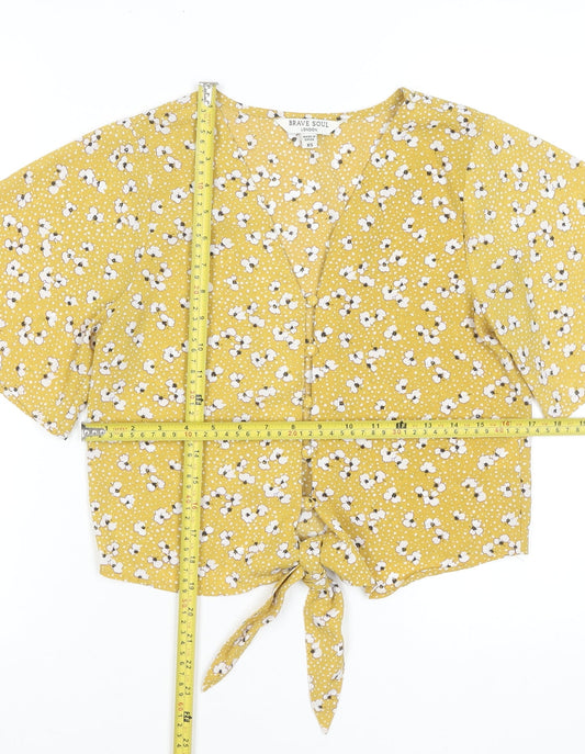 Womens UK Size XS Brave Soul Yellow Cropped Blouse