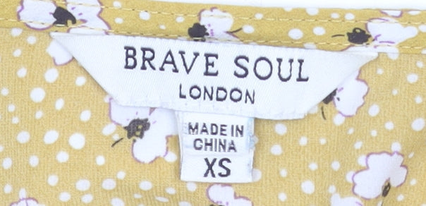 Womens UK Size XS Brave Soul Yellow Cropped Blouse