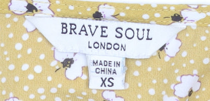 Womens UK Size XS Brave Soul Yellow Cropped Blouse