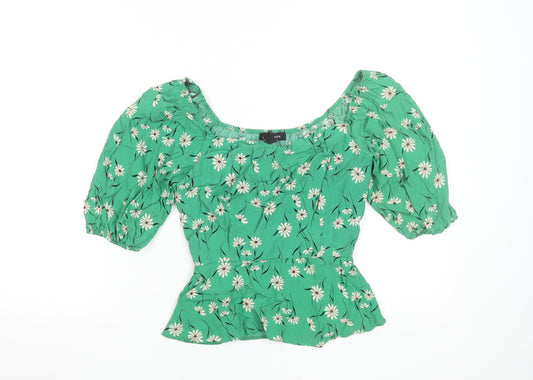 Womens UK Size 10 New Look Green Peasant Blouse