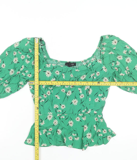 Womens UK Size 10 New Look Green Peasant Blouse