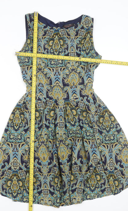 G. Lungta London Women's Multicoloured Paisley Fit & Flare Cotton Dress S