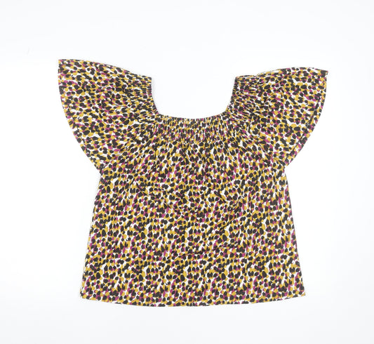 M&Co Women's Multicoloured Cotton Flutter Sleeve Tunic Blouse UK10