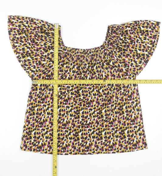 M&Co Women's Multicoloured Cotton Flutter Sleeve Tunic Blouse UK10