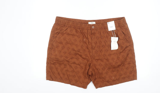 Marks and Spencer Men's Brown Chino Shorts 2XL Elastic Waist Cotton